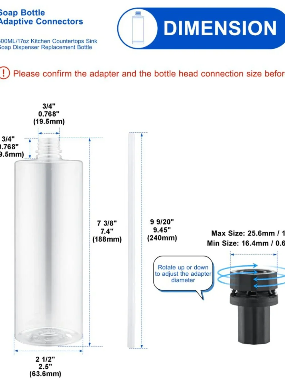 Updated Soap Dispenser Bottle for Kitchen Sink Replacement - 500ML/17oz Soap Bot